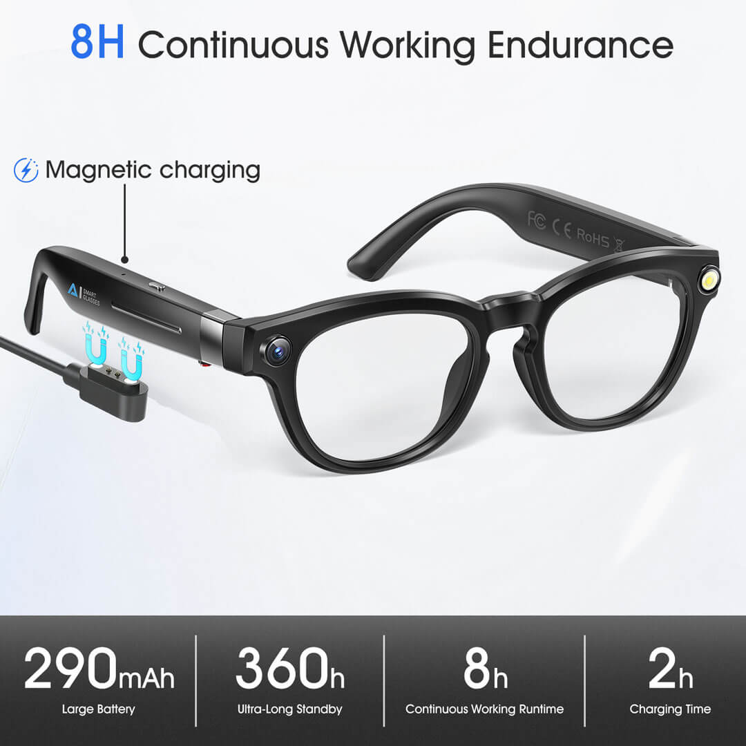8MP Camera Glasses, AI Smart Glasses with Real-Time Translation & Object Analysis | HD 1200P 4K Video Recording, Color-Change Sunglasses with Camera for Men and Women (16GB)
