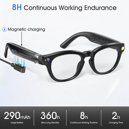 8MP Camera Glasses, AI Smart Glasses with Real-Time Translation & Object Analysis | HD 1200P 4K Video Recording, Color-Change Sunglasses with Camera for Men and Women (16GB)