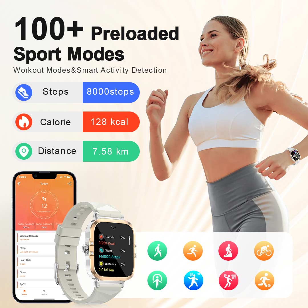 Fitness smartwatch for women, 1.75' AMOLED display, IP68 waterproof smartwatch EW03