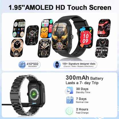 Fitness tracker smartwatch for men, 1.95' AMOLED display, sport smartwatch EM01