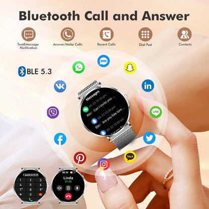 Smartwatch for women, 1.32' AMOLED display, ultra-thin stainless steel smartwatch for fitness EW01