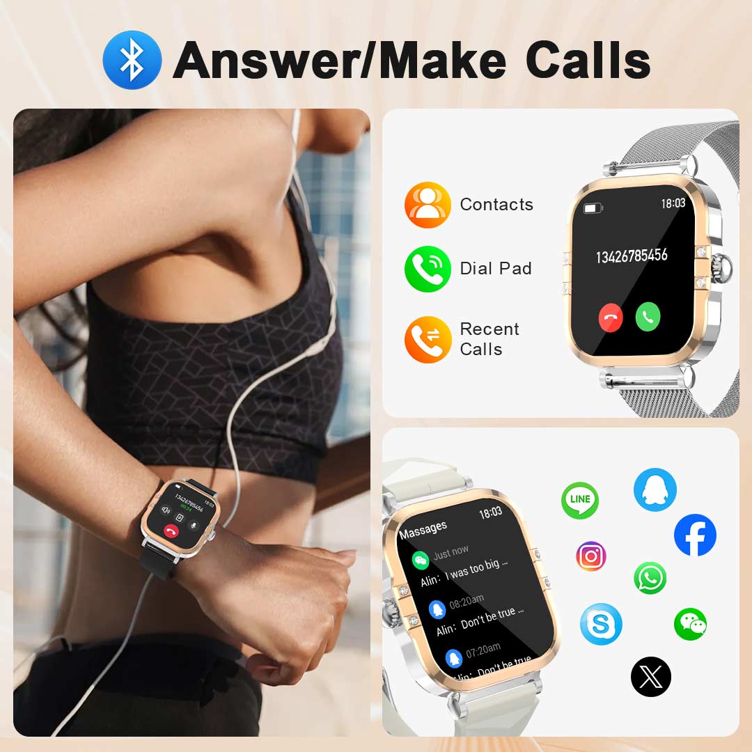 Fitness smartwatch for women, 1.75' AMOLED display, IP68 waterproof smartwatch EW03