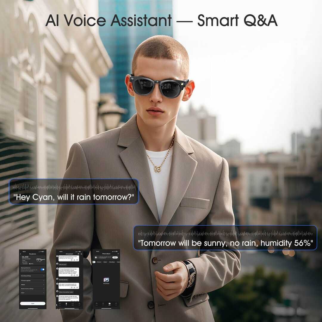 8MP Camera Glasses, AI Smart Glasses with Real-Time Translation & Object Analysis | HD 1200P 4K Video Recording, Color-Change Sunglasses with Camera for Men and Women (16GB)