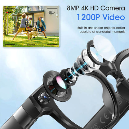 8MP Camera Glasses, AI Smart Glasses with Real-Time Translation & Object Analysis | HD 1200P 4K Video Recording, Color-Change Sunglasses with Camera for Men and Women (16GB)